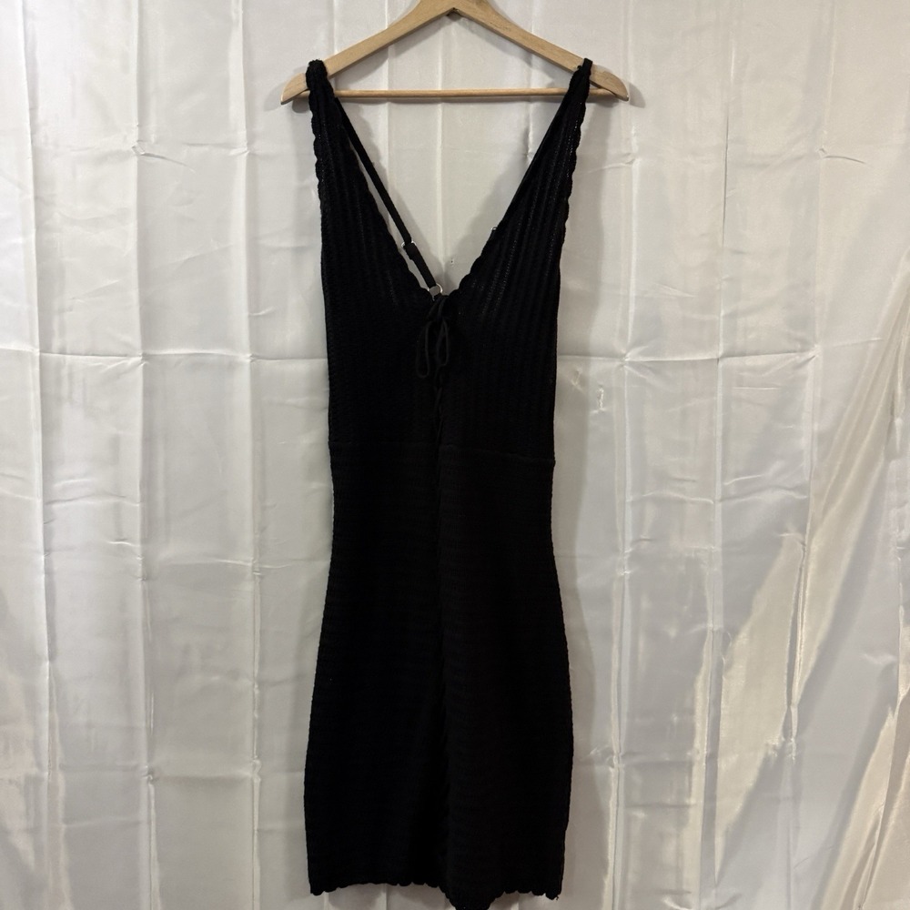 Madden NYC XXL 20 Black Knit Bodycon Mini Dress Halter Crochet Boho Whimsigoth